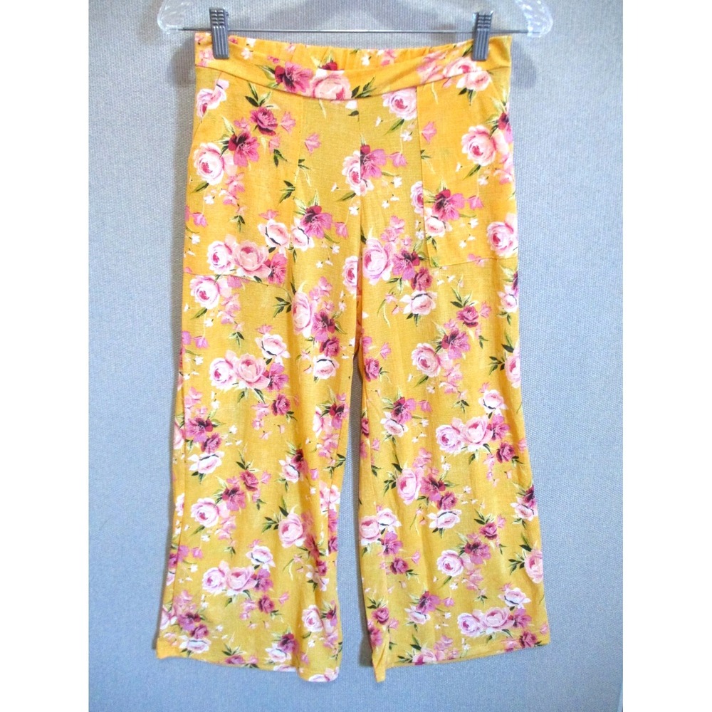 Full Circle Trends Women's Orange Wide Leg Cropped Pants Floral Size Medium NWT